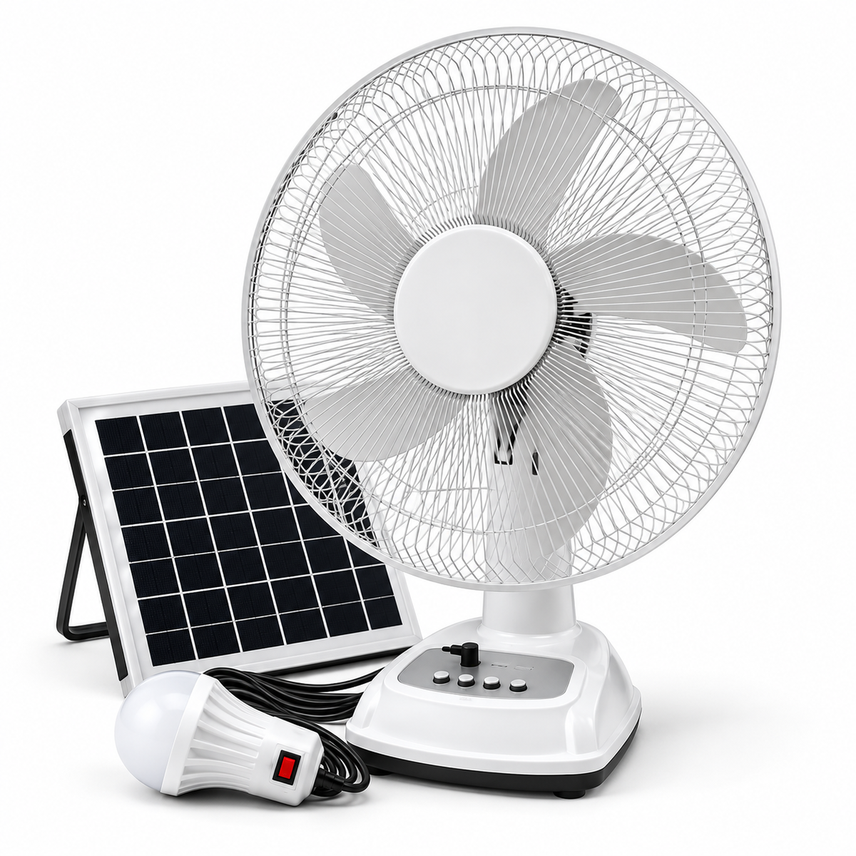 Abanico Solar Recargable con Panel Solar y Bombilla LED