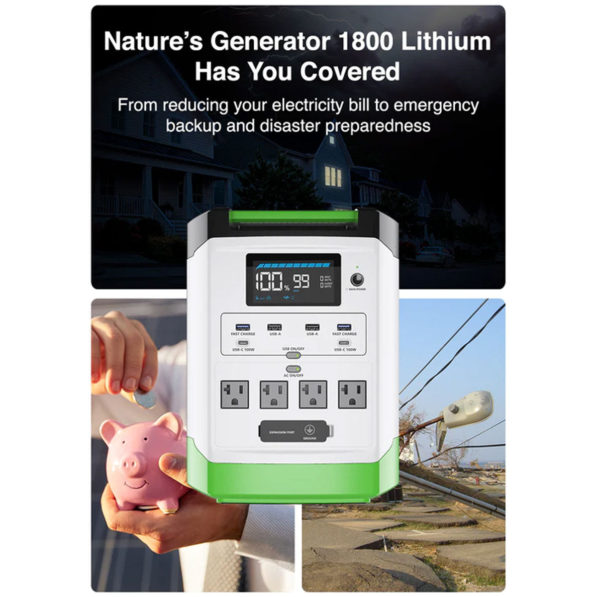 Dr. Tech Puerto Rico Nature's Solar Power Generator Lithium 1800 / 3600W Surge