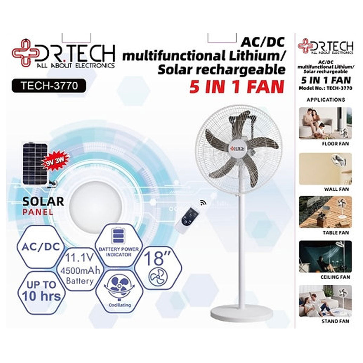Dr. Tech Puerto Rico - Solar Fan 5 in 1 of 18" Lithium