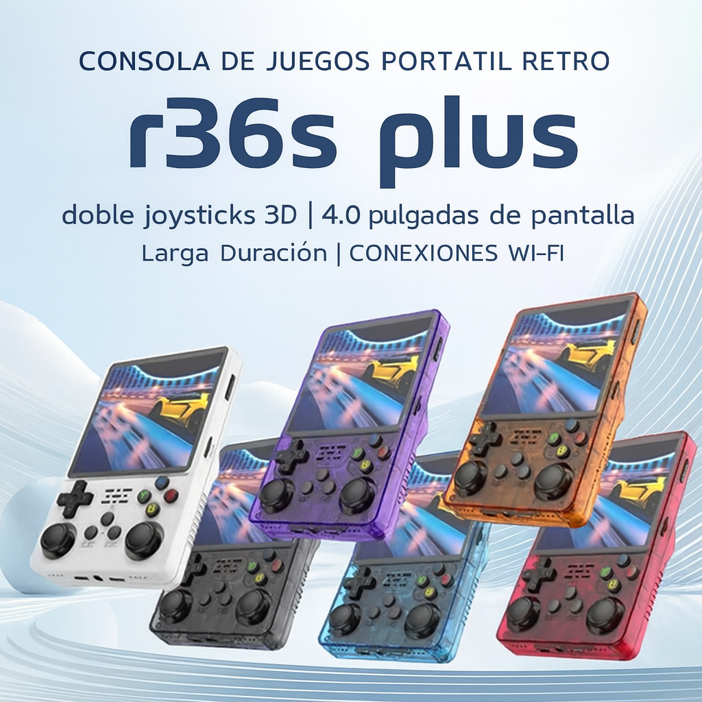 R36S Plus Retro Handheld Game Console – 4" Screen, Dual Joysticks, Wi-Fi