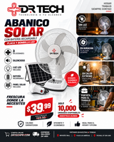 Abanico Solar Recargable con Panel Solar y Bombilla LED